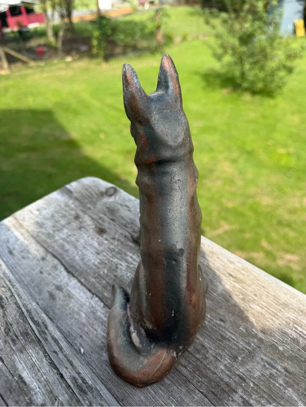 Vintage German Shepherd Dog Figurine Sitting Pose Metal Statue Copper 7.75”